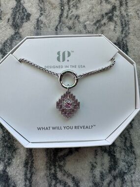 Brighton Silver Necklace with Pink Crystal Geo Pendant